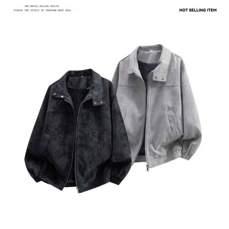 Dingfengbaoluo Men's American Style Suede-Like Jacket Autumn Suede High-End Casual Loose Vintage Coat DX06 Black 3XL 1