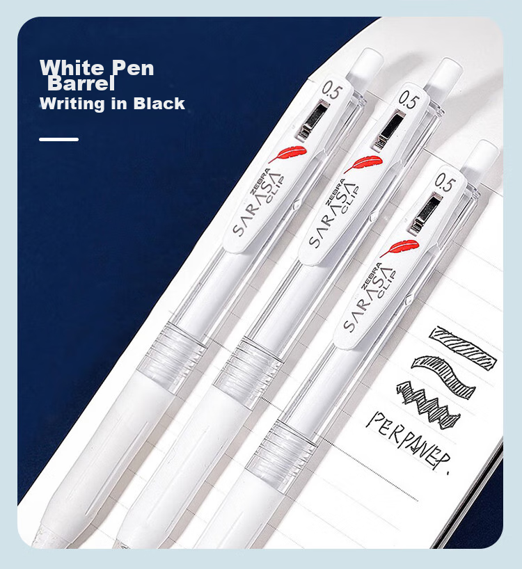 ZEBRA JJ99 Red Feather Retractable Gel Pen, 0.5mm Bullet Tip Signing Pen, Student Note-Taking Exam Practice Pen, Office Use Black Pen, White Barrel with Black Ink, Pack of 10 3