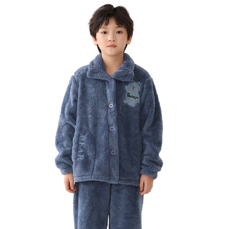 MiiOW Kids Boys Coral Fleece Thickened Flannel Cardigan Autumn Winter Homewear Set 24 New Style 150cm
