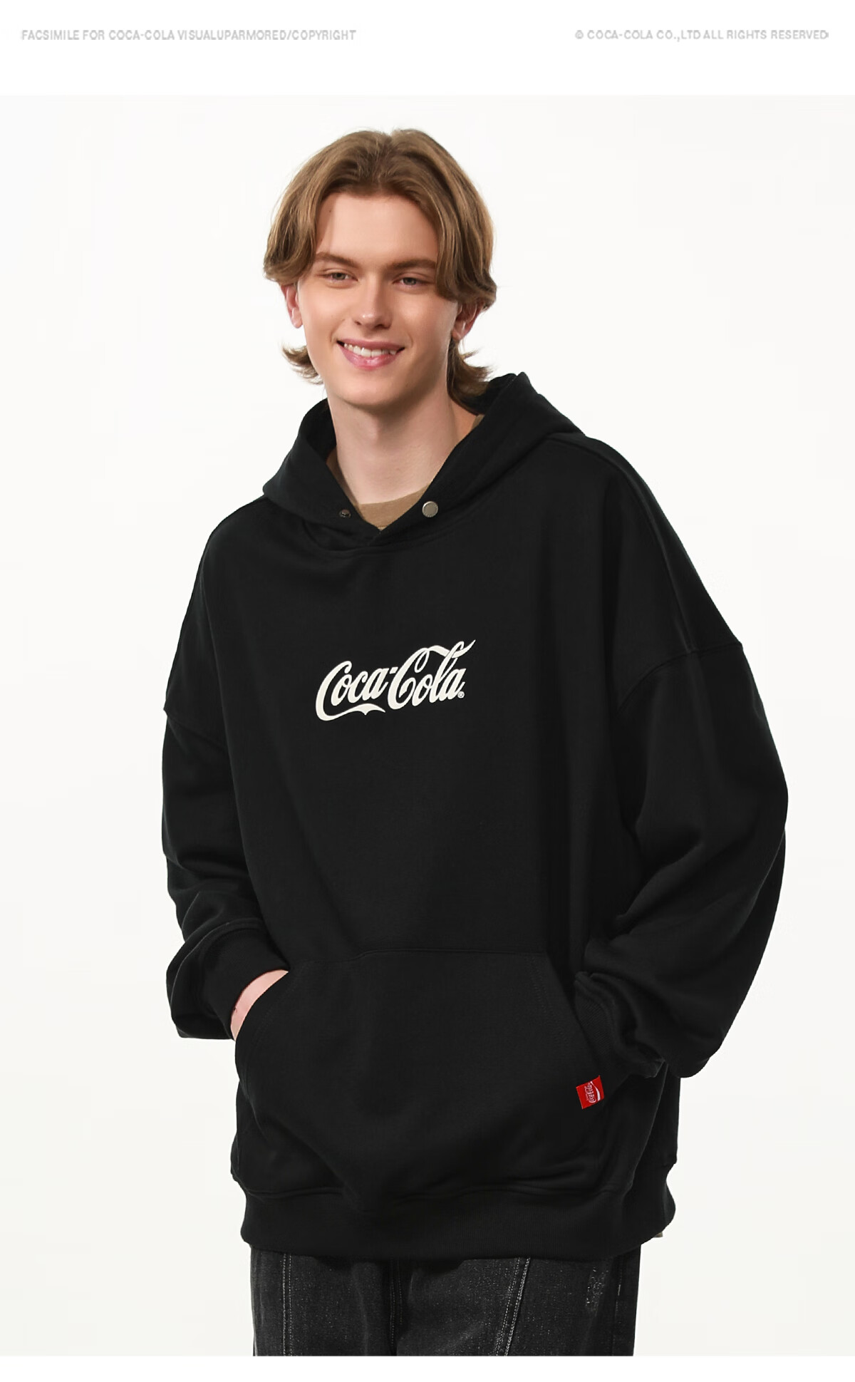 Coca-Cola Hooded Sweatshirt for Men, Autumn And Winter Style, Solid Color American Casual Couple's Top Jacket, Black, L (130-150 Jin) 6