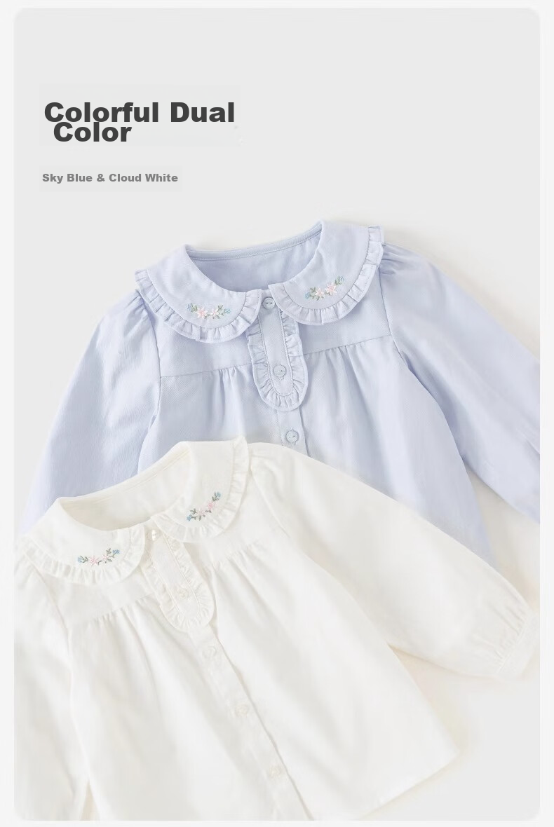 DAVE & BELLA Girls' Cotton Shirt, Autumn Wear, Baby Long-Sleeve Blouse, Children's Stylish White Top 5