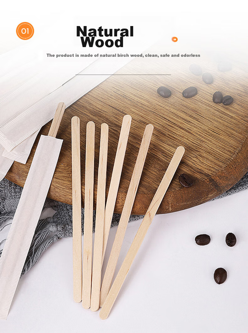 MENGTING Disposable Coffee Stirrers, 14cm Wooden Coffee Mixing Sticks, Portable Individual Packaging, 200 Pieces Per Box 6
