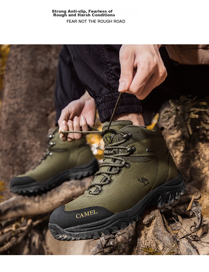 CAMEL Outdoor Hiking Boots for Men And Women, Waterproof Non-Slip Trekking Shoes with Shock Absorption, Wear-Resistant High-Top Work Boots Made of Cowhide Leather 12