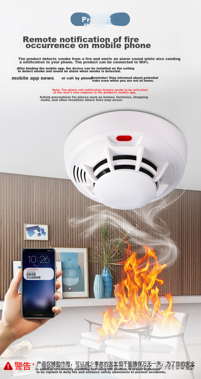 LFang PS-819D WIFI Smoke Alarm, 3C Certified Fire Detector for Home Use, Remote Mobile Phone Notification, Smoke Sensor 3