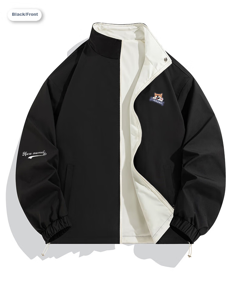 NASA MARVEL Jacket for Men, Spring And Autumn Outerwear, Zodiac Year Style, Stand-Up Collar, Reversible, Loose-Fitting Casual Top, Black, Size M 12