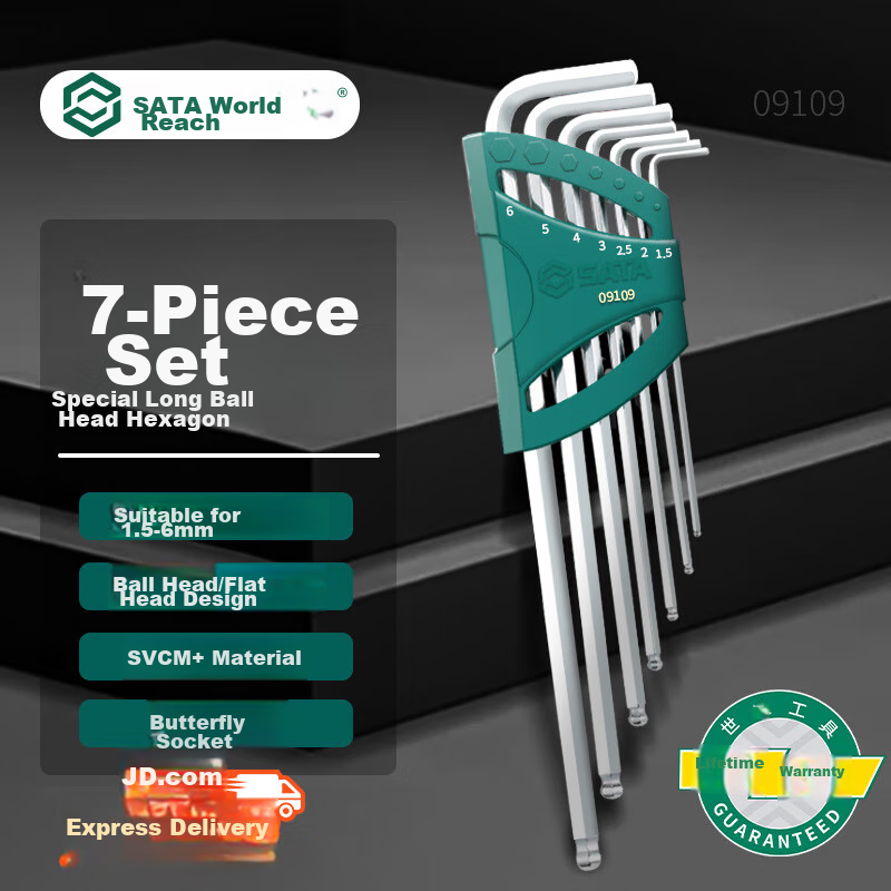 SATA 7-Piece Extra-Long Ball-End Hex Key Set 09109, Hex Screwdriver, Hexagonal Wrench