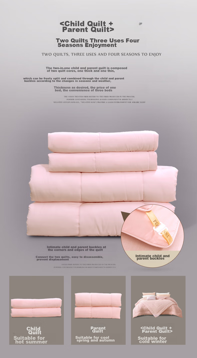 FUANNA Warm Seven-Hole Antibacterial Fiber Comforter, Two-In Mother-Child Quilt, All-Season Duvet, 9.3 Jin (4.65 Kg), 230*229cm, Pink 4