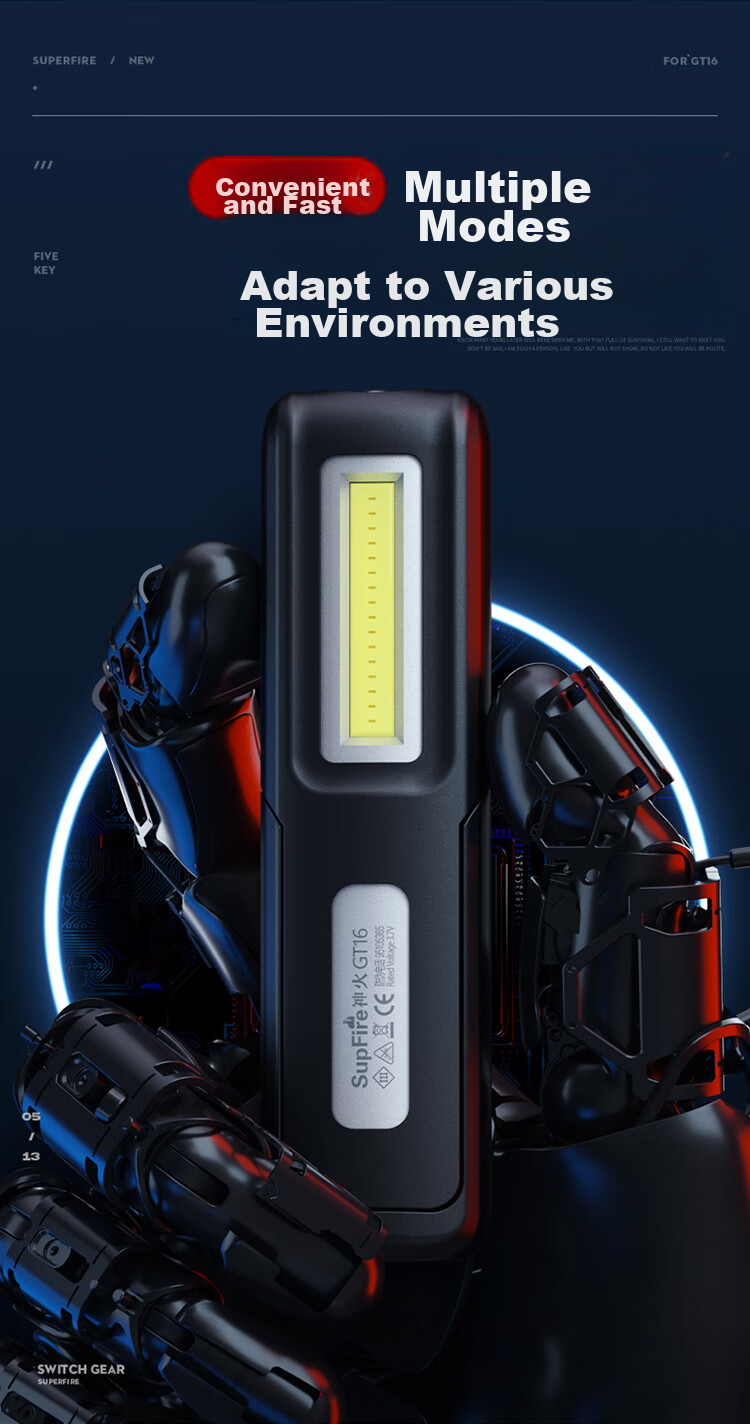 SupFire G15-S Magnetic LED Work Light Rechargeable High Brightness Multifunctional Flashlight for Car Repair Machine Inspection Outdoor Lighting 5W 4-Hour Battery Life 8