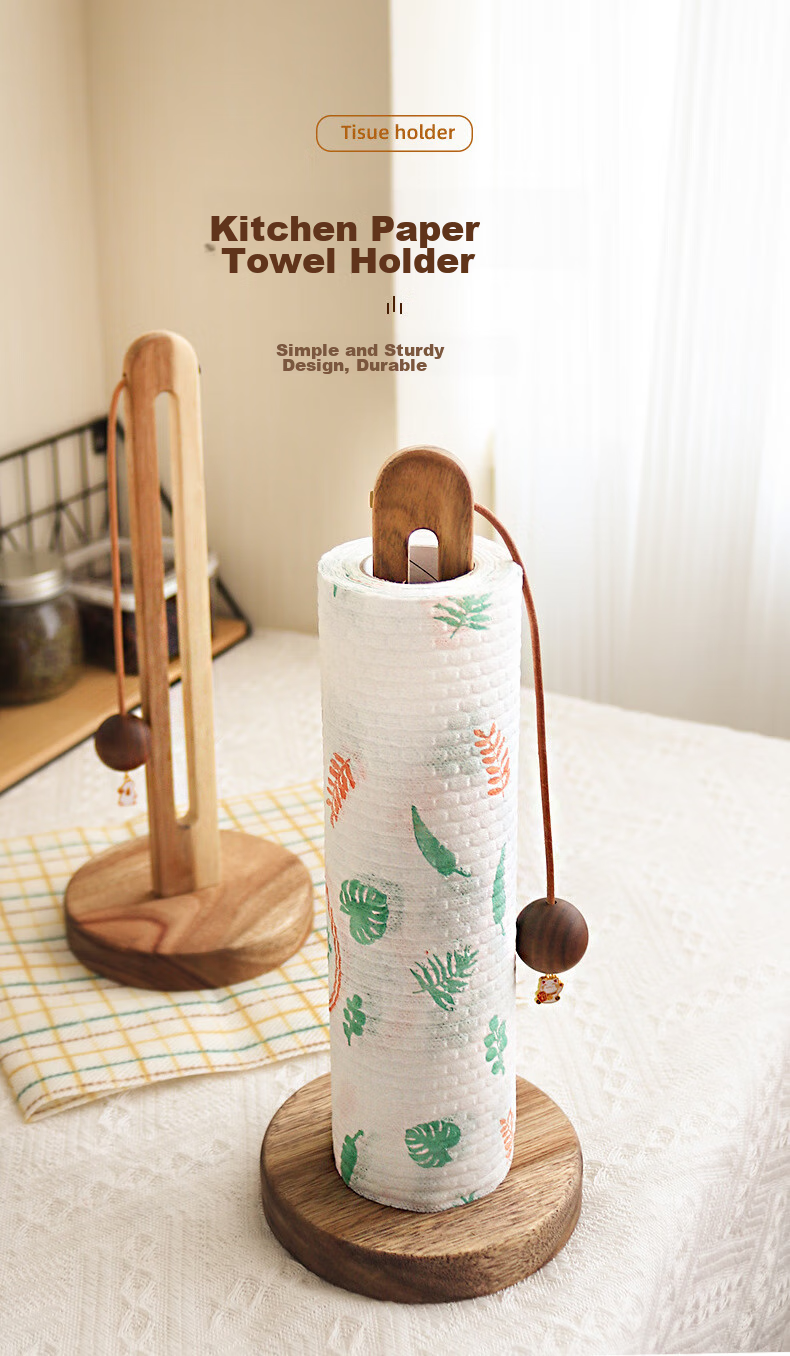Fanyejia Solid Wood Kitchen Paper Towel Holder, No Drilling Required, Roll Paper Storage Rack, Lazy Person's Cloth And Plastic Wrap Organizer, Vertical Storage Shelf 1