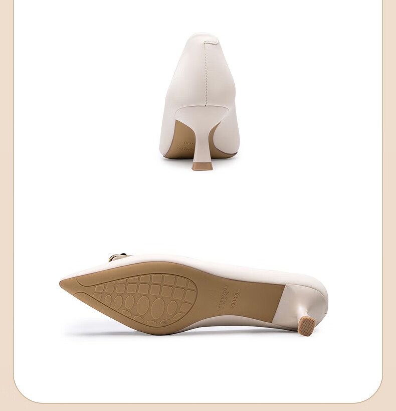 LAORENTOU Women's Professional Work Leather Shoes, Chunky Heel Pointed Toe High Heels, Comfortable Women's Shoes LB91 Beige Size 35 10
