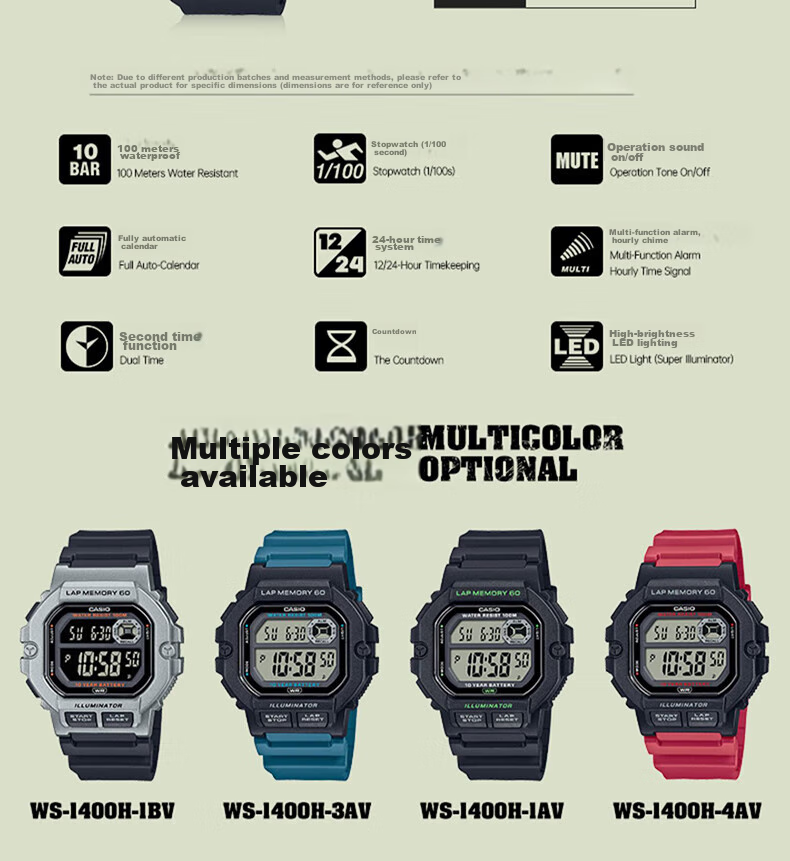 CASIO Watch for Men, Small Square Multifunctional Student Watch for Men And Women, Sports Pedometer Waterproof Digital Watch LWS-2200H 5