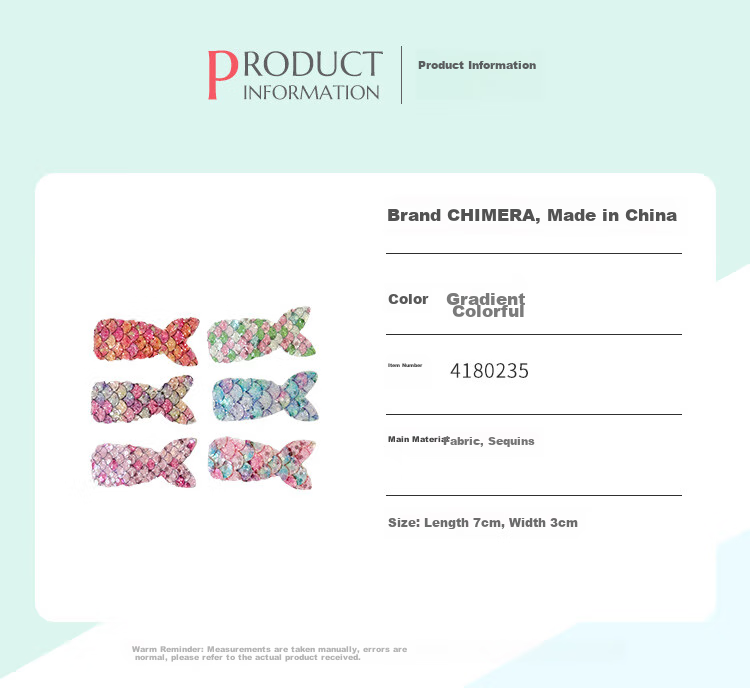 CHIMERA 6-Piece Children's Bangs Hair Clips with Sequins And Fish Scale Mermaid Tails BB Clips for Girls, Mid-Autumn Festival Gift 8