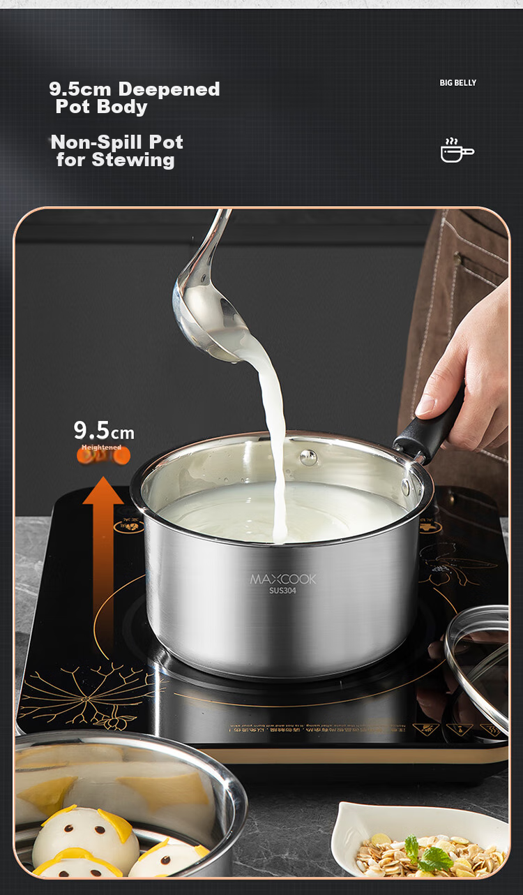 MAXCOOK Milk Pot, 304 Stainless Steel Milk Pot Soup Pot 16cm, Noodle Cooking Milk Baby Food Pot, Thickened Composite Bottom MCN8176 6