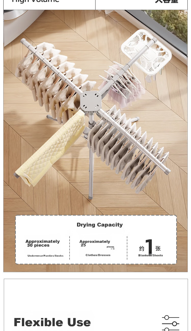 Baoyouni Foldable Clothes Drying Rack, Floor-Standing, Indoor Balcony Use, Compact Design for Small Apartments, Extendable Towel Hanger, No Installation Required, Suitable for Hanging Quilts 4