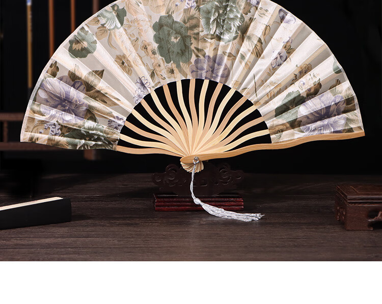 Jidu Space Traditional Chinese Folding Fan Silk Bamboo Fan Birthday Gift Hanfu COS Photography Dance Prop Crane Whisper Pavilion 2