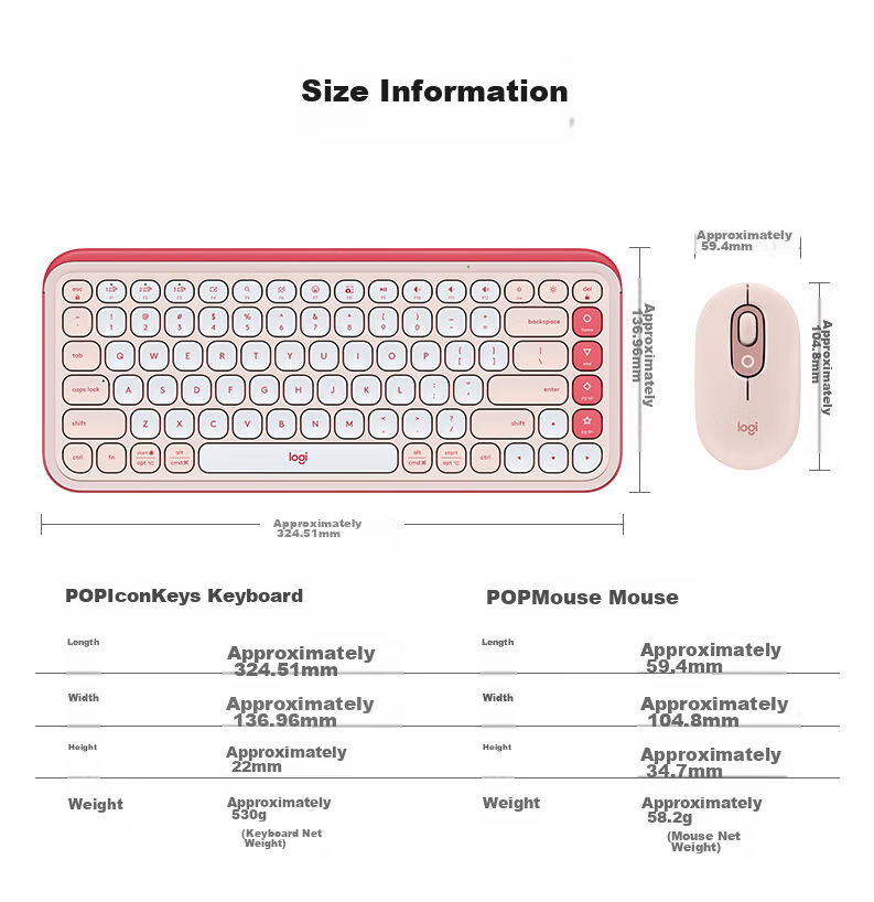 Logitech POP ICON COMBO Wireless Keyboard And Mouse Combo Set with Dual-Mode Connection, Customizable Buttons, Three-Device Pairing, Pink 12