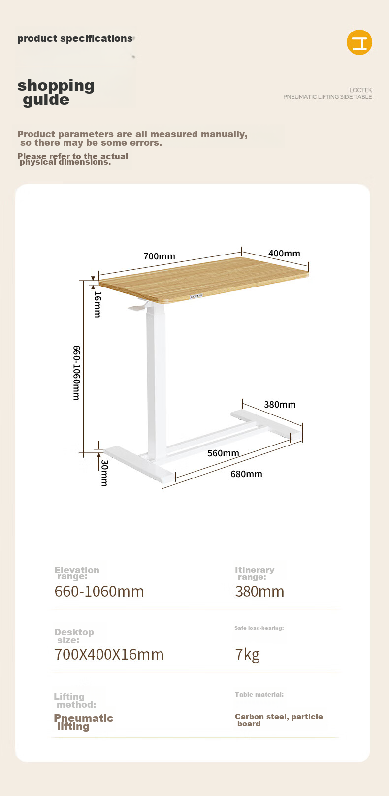 Loctek Bedside Table, Adjustable Height, Laptop Desk for Bed, Movable, Suitable for Home Use, Coffee Table with Flip-Top Design, T06 Elegant White 14