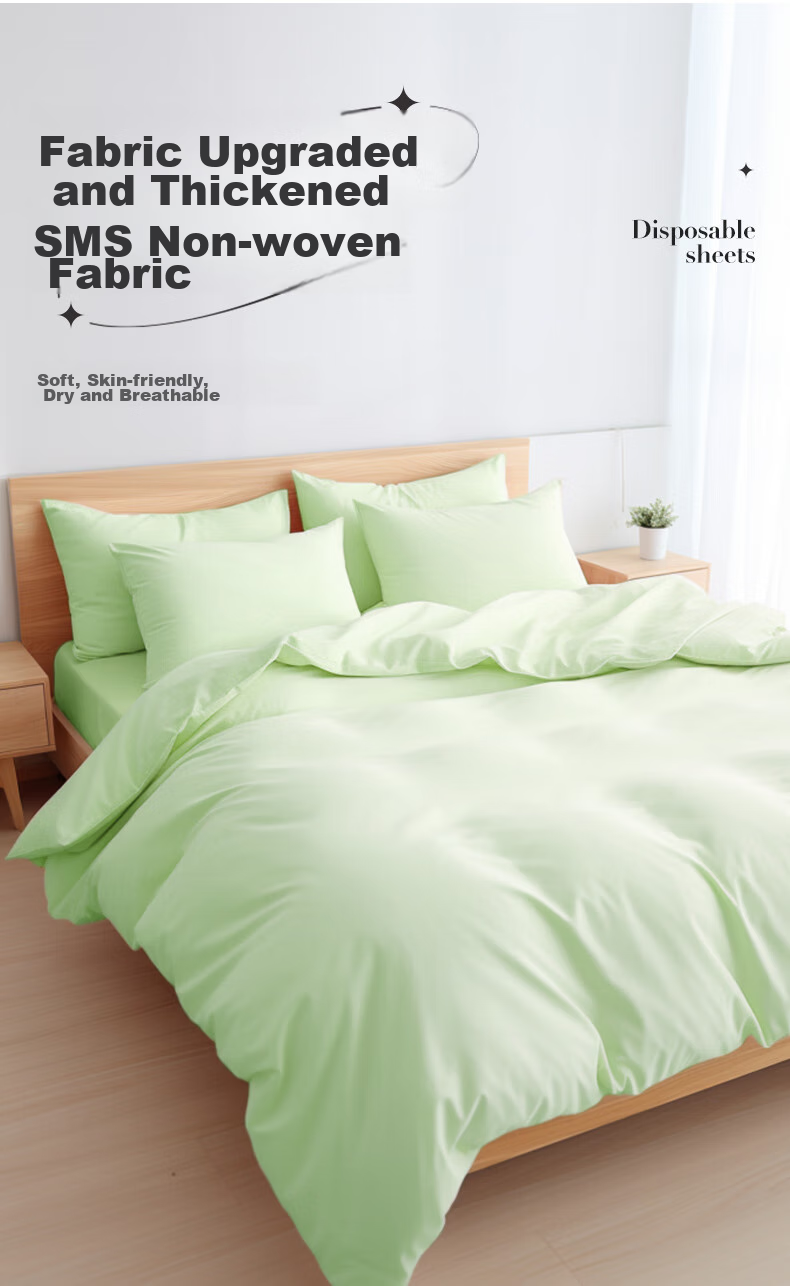 JAJALIN Disposable Four-Piece Travel Hotel Bedding Set: Clean Bed Sheet, Duvet Cover, Pillowcases, Thickened Double Bed Linen Set for Tourism 4