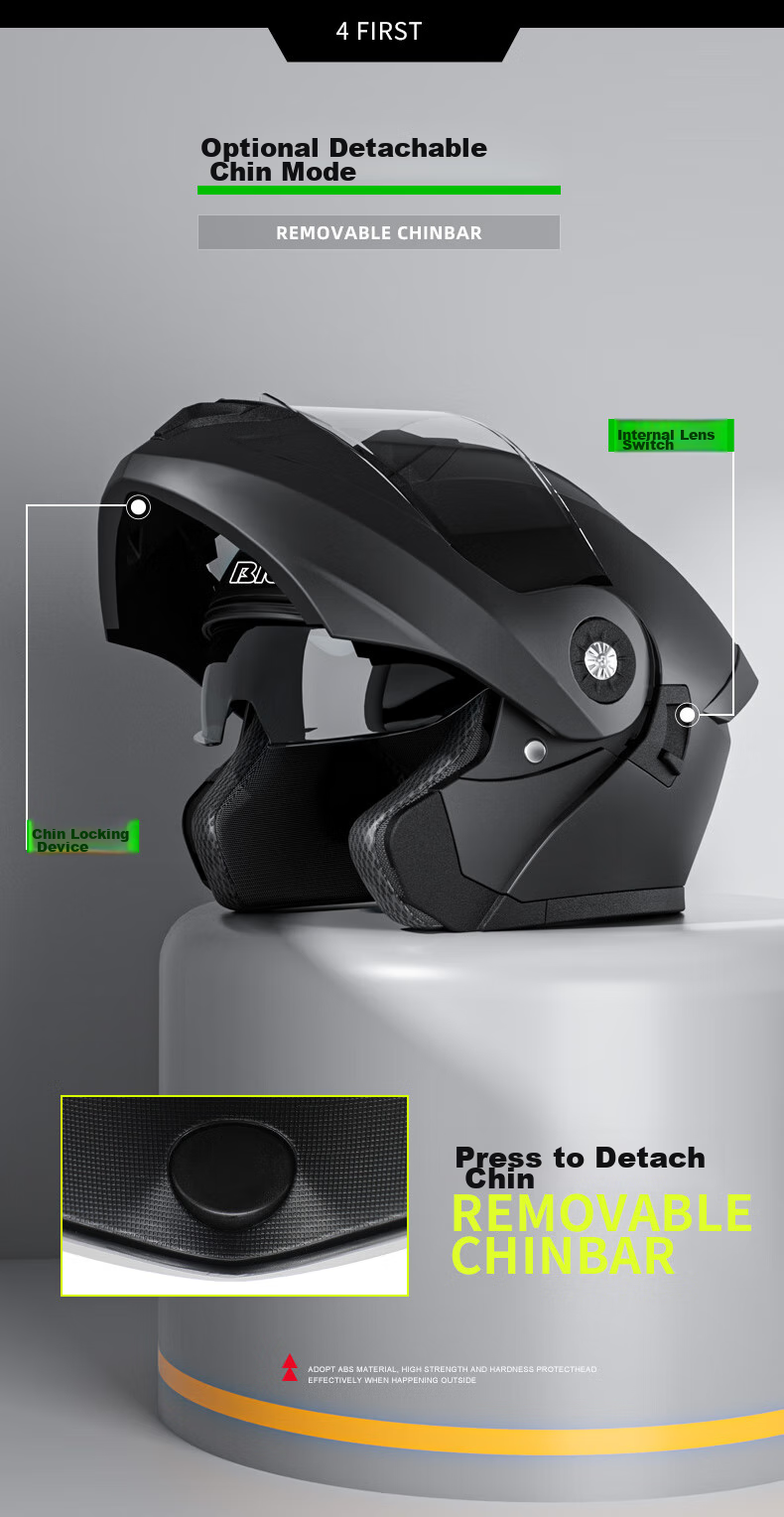 BIGBRO KY-268 Dual-Lens Electric Scooter Helmet, 3C Certified Flip-Up Helmet, Unisex for All Seasons, Lightweight And Breathable, Glossy Black, One Size Fits All 9