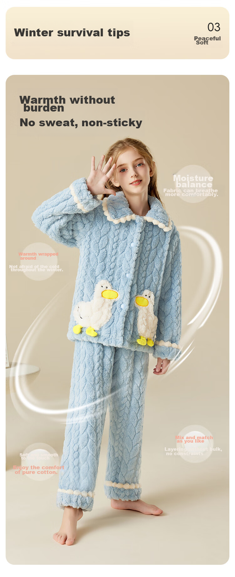 LangSha [Fleece-Lined Thick Flannel] Children's Pajamas, Girls' Autumn And Winter Sleepwear, Big Kids' Home Wear, Warm Set 4