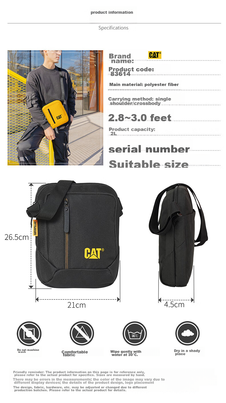 CAT Shoulder Bag, Outdoor Crossbody 10-Inch IPad Tablet Bag, Journalist Bag for Men, Black, 83614 3