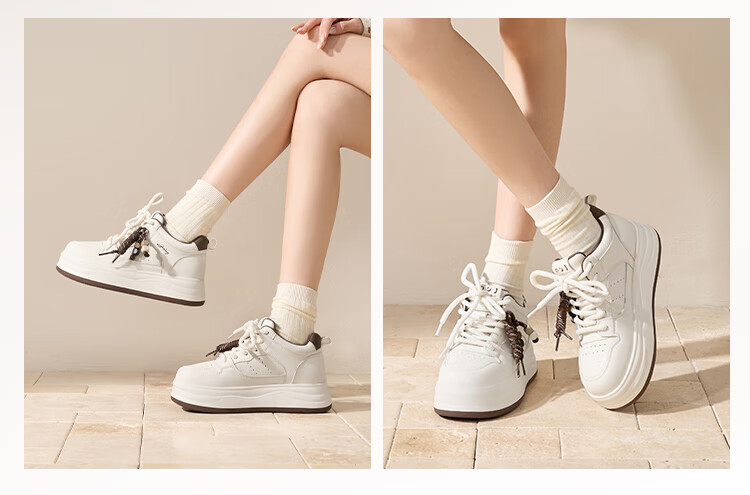 Zhuoshini Women's Thick-Soled White Sneakers 2025 Autumn New Lightweight Height-Increasing Platform Sports Shoes Beige/Brown Size 38 3