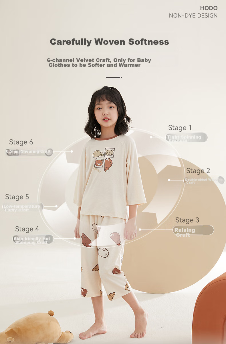 Hodo Children's Pajamas, Boys And Girls Natural Organic Cotton Loungewear, Spring And Summer Children's Clothing Two-Piece Set C3007 130 4