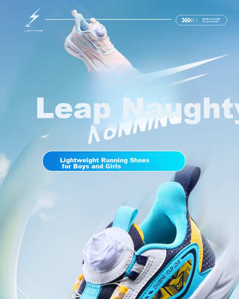361° Children's Shoes, Kids' Running Shoes for All Seasons, Boys And Girls Aged 3-14, All-Purpose Rotary Buckle Lightweight Cushioning Running Shoes, Blue Size 38 9