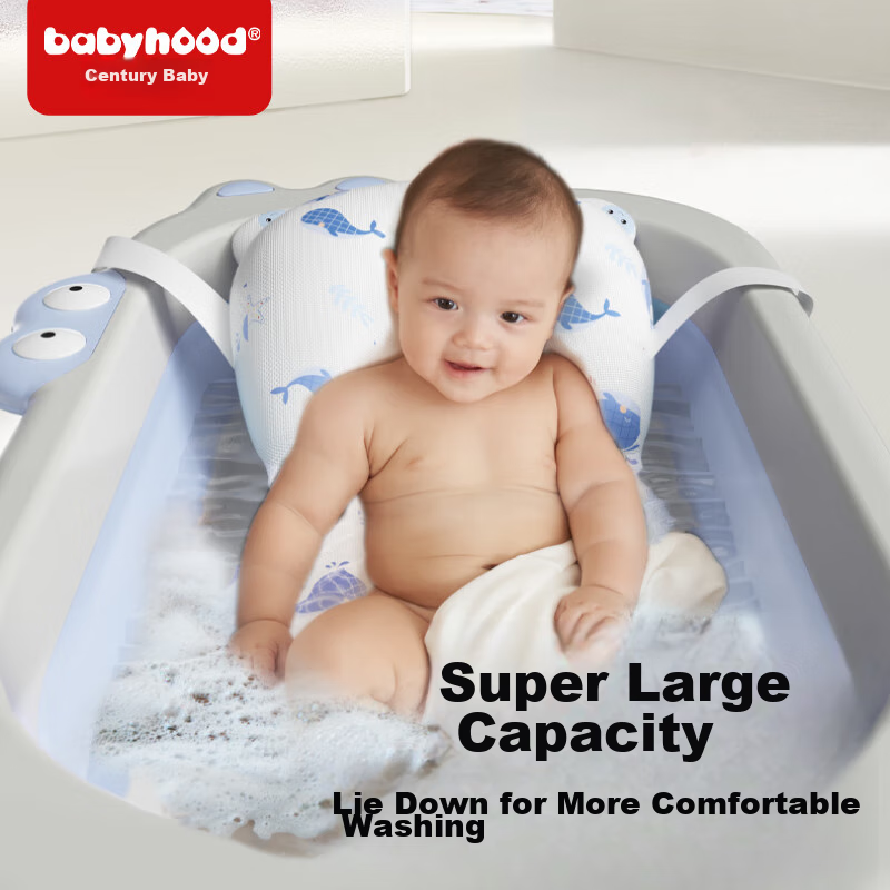 Детская ванночка Babyhood Little Crocodile, складная, с термометром и ковриком, для детей от 0 до 6 лет