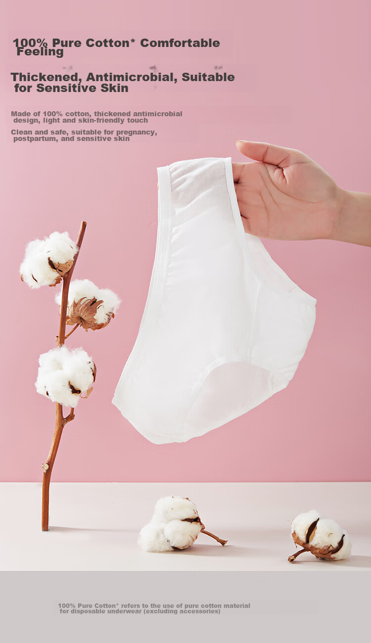 One's Member Disposable Pure Cotton Women's Underwear, Mid-Rise, EO Sterilized, No-Wash Daily Disposable Panties for Pregnant Women, Business Trips, Travel, 10-Pack, M Size 2