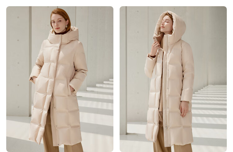 BOSIDENG Goose down Jacket for Women, Long Hooded Style, New National Standard 90% Down, Same As in Shopping Malls, Loose Casual Winter Coat 8