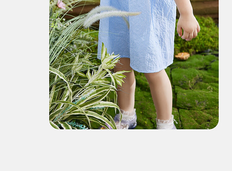 ASK JUNIOR Girls' Sleeveless Dress Summer Thin Petal Collar Plaid Casual Dress Blue Size 90 17