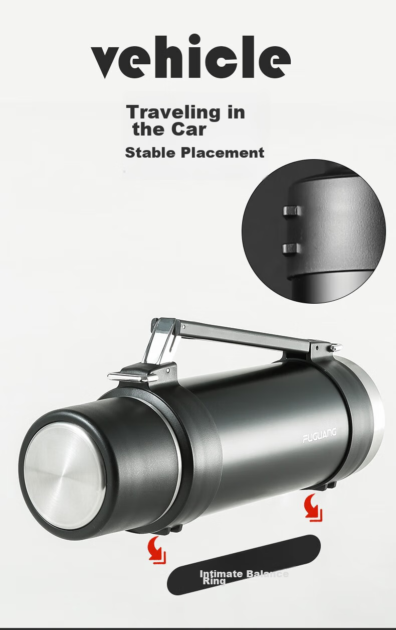 Fuguang Insulated Bottle, Stainless Steel Large Capacity Thermos, Car-Mounted Vacuum Outdoor Travel Kettle, Hot Water Bottle, Thermos Cup, 2000ML 8