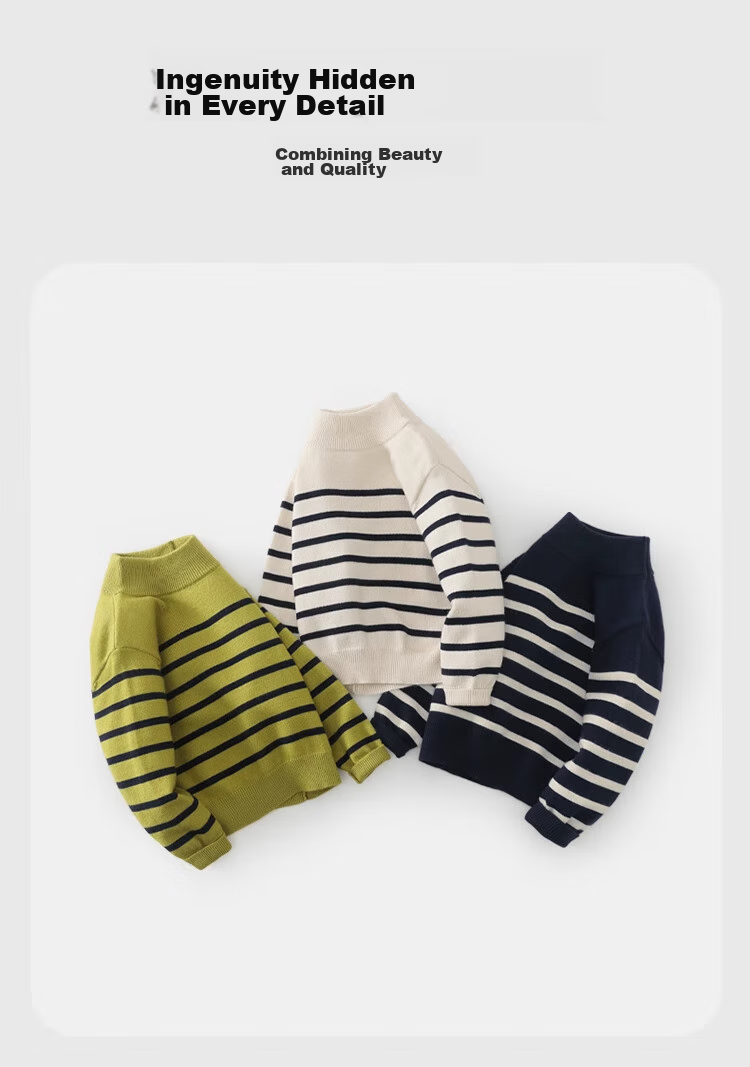 Ciciibear Boys' Sweater, Autumn And Winter Children's New Thick Half-Turtleneck, Baby Striped Base Shirt, Knitted Children's Clothing 27