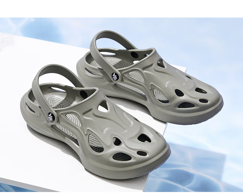 HLA Sandals, Men's Hole Shoes, Closed-Toe Comfortable Slippers HAALXM2FBK065, Beige, Size 38/39 (Dual Size) 15