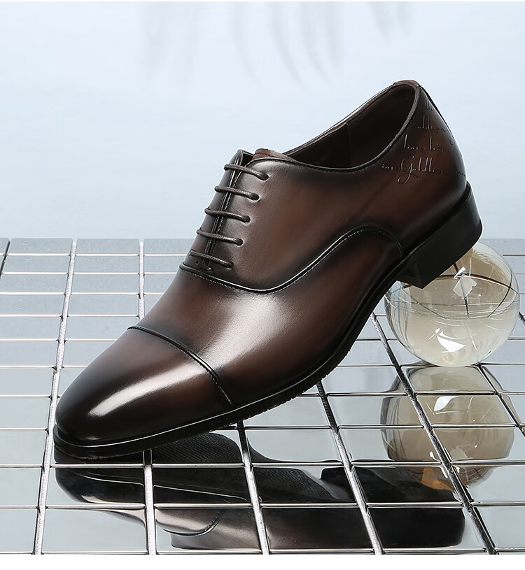 Goldlion Men's Formal Shoes, Fashionable Oxford Shoes, Non-Slip Wear-Resistant Leather Shoes G563410473CCB Brown Size 44 12