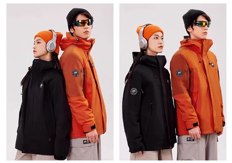 CAMEL Panda Outdoor Three-In Orange Jacket for Men And Women, Windproof Waterproof Triple-Protection Coat Hiking Outfit R611 36
