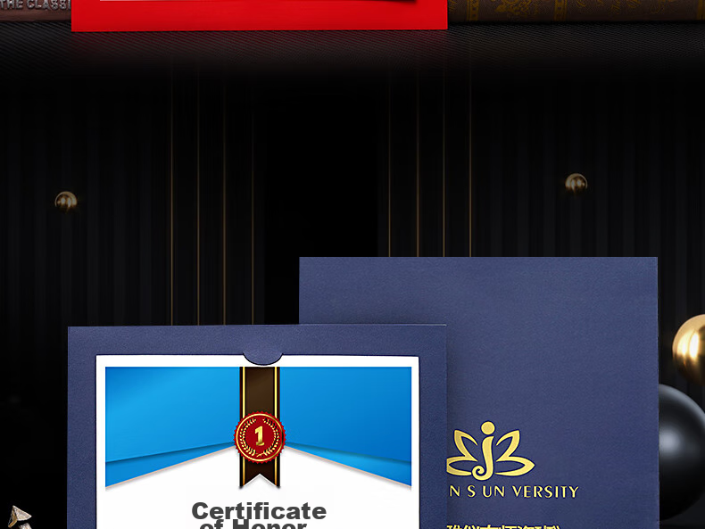 Weiji A4 Horizontal Ribbon Knot Honor Certificate, Appointment Letter, Graduation Certificate Cover, Customized European-Style Certificate, Award Certificate, Document Frame, Certificate Set, Wine Red, 406H-WRD/5 6