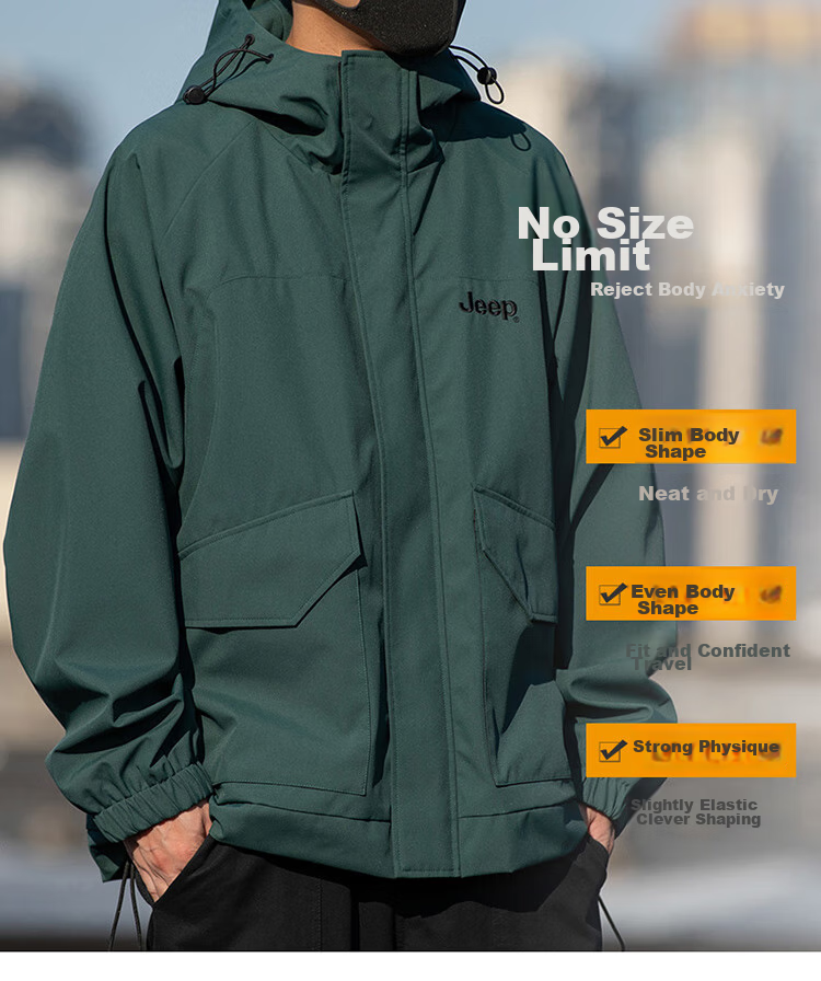 JEEP Men's Jacket, Spring And Autumn Outerwear, Loose Casual Workwear, Windbreaker for Men And Women, Couples' Clothing, Black, Size S 9