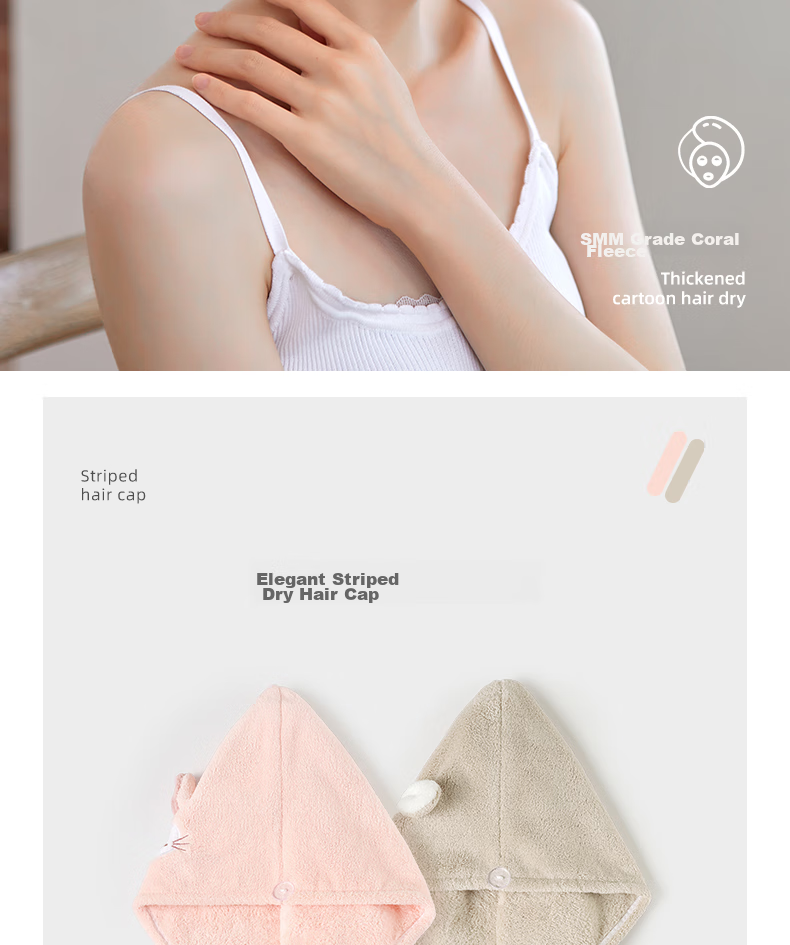 Grace Grade A Thickened Hair Drying Cap, Soft And Absorbent, Quick-Drying Towel, Hair Wrap, Shower Cap, Single Pack 2