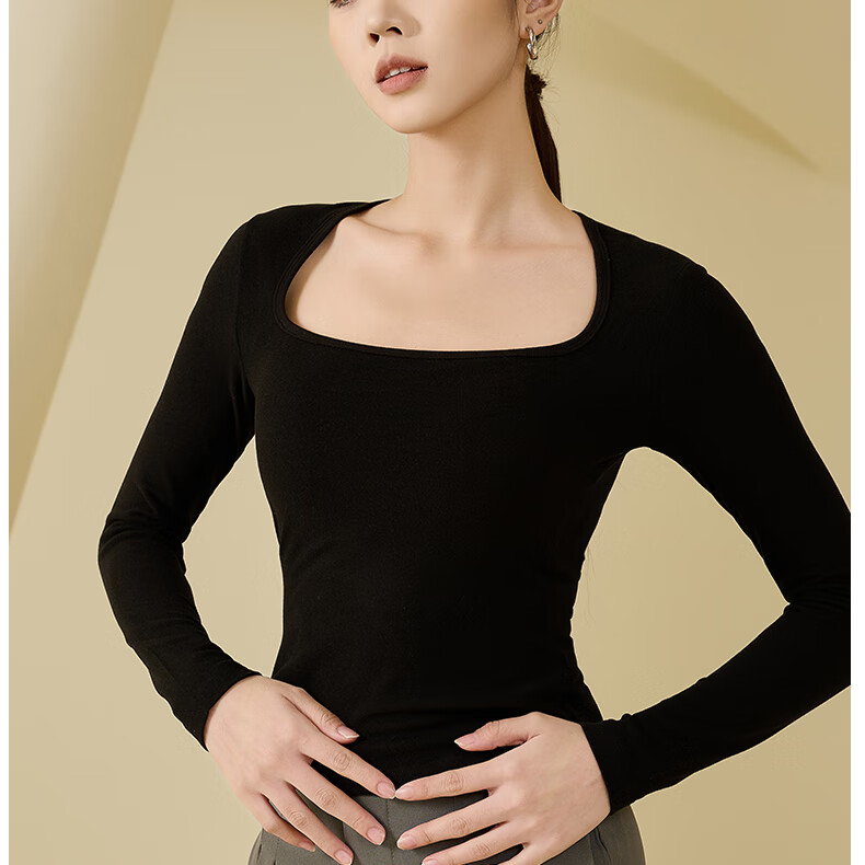 Urban Beauty Women's Autumn Winter Thermal Underwear Skin-friendly Slim Fit Square Neck Top Autumn Shirt Base Layer 18