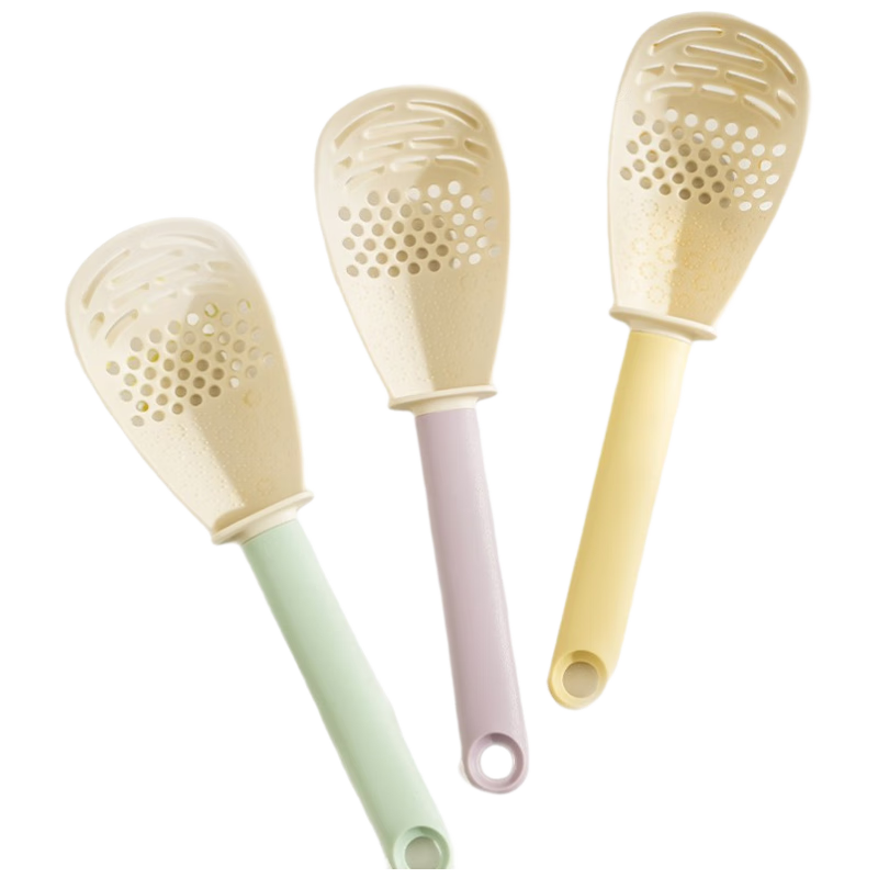 COOKSS Multifunctional Cooking Spoon Strainer Baby Food Supplement Tool Food Grade Draining Spoon Baby Food Puree Grinding Scoop Yellow