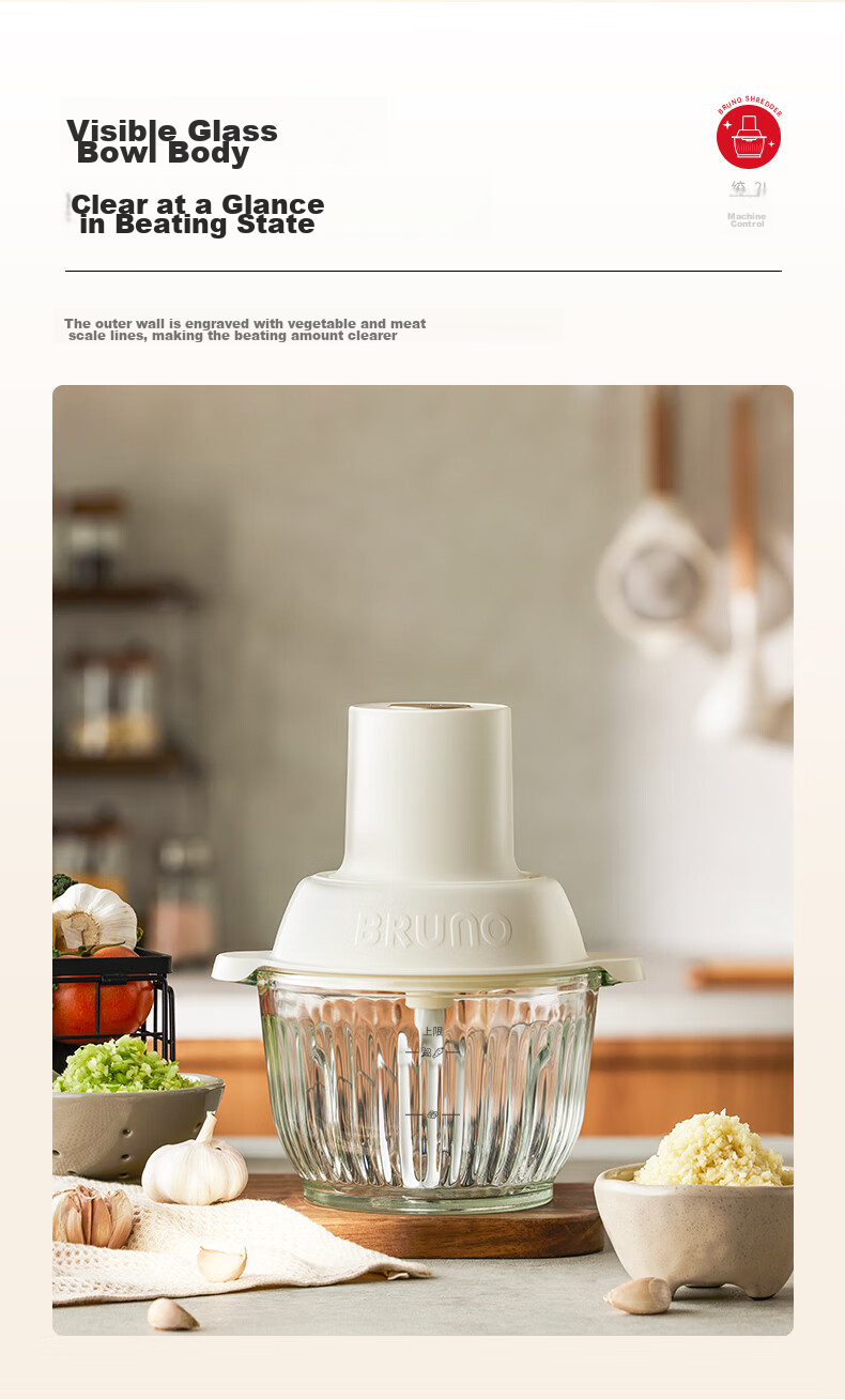 BRUNO Meat Grinder And Seasoning Machine, Home Electric Multi-Functional Food Processor for Mincing Meat, Mixing Dumpling Filling, Garlic Paste, Adjustable Coarseness, 2L Herb White 13