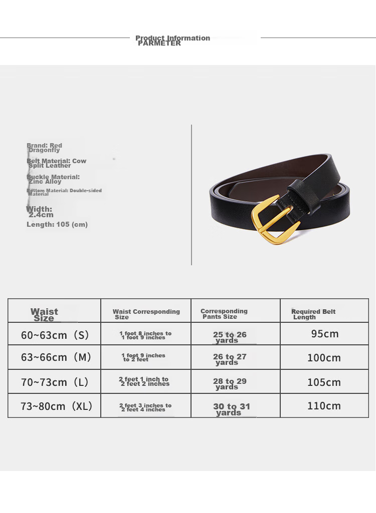 RED DRAGONFLY Leather Women's Casual Versatile Belt with Pin Buckle, No Drilling Required, Birthday Gift for Girlfriend Or Wife, Comes with Gift Box 17