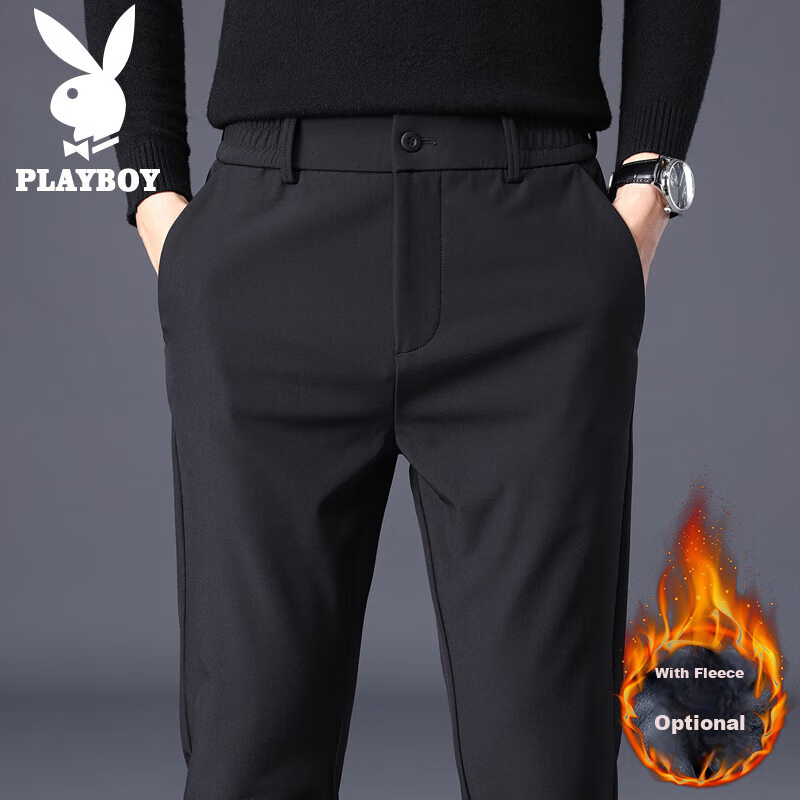 PLAYBOY Повседневные брюки для мужчин, осенние и зимние брюки, деловые брюки слим-фит, трендовые мужские брюки, эластичные длинные брюки, черные, размер 32