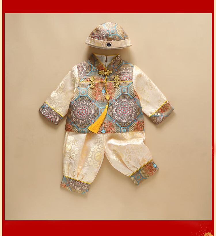 Luomeng First Birthday Outfit, Baby Boy Girl Outfit, Hundred Days Full Moon Birthday Tang Suit, New Chinese-Style Performance Costume, Red, L 8