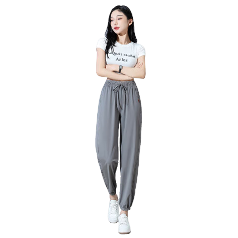 FitonTon Ice Silk Quick-Dry Pants for Women, Summer Lightweight Drawstring Slimming Casual Mosquito-Proof Pants for Running, Fitness And Sports, Size L