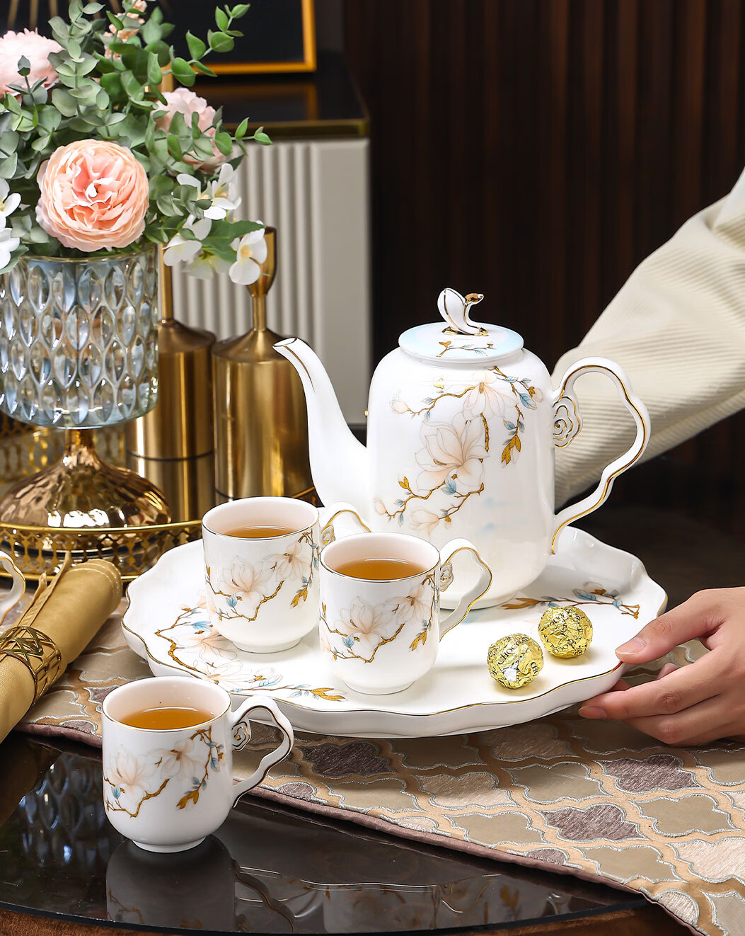 Zhengye Light Luxury Ceramic Tea Cup Set New Chinese Style Home Housewarming Gift 5