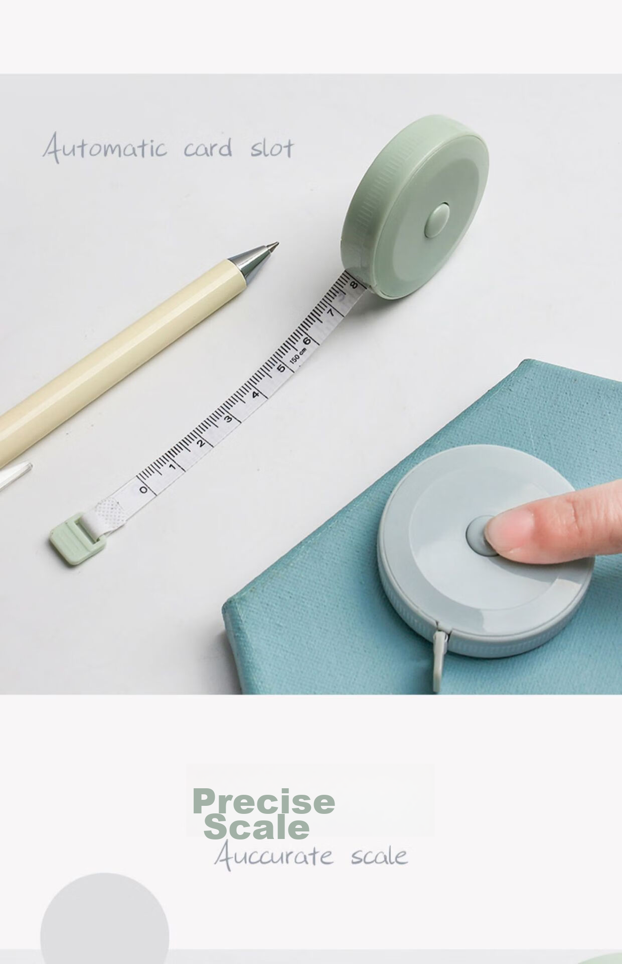Ouliwen Mini Tape Measure for Students to Measure Height And Body Dimensions, Soft Tape with Automatic Retractable Design for Easy Measurement, Simple White Color 6