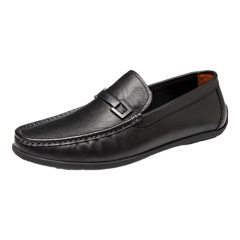 Aokang Business Casual Leather Shoes, Comfortable Soft Sole Driving Shoes, Low-Top Slip-On Loafers, Lazy Slip-Ons, Black, Size 39